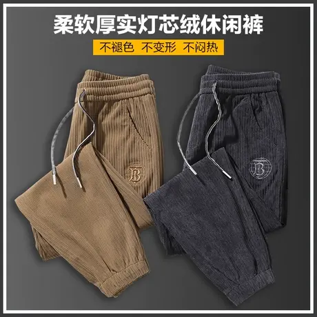 秋冬季灯芯绒裤子男士2023新款潮流宽松束脚条绒运动休闲长裤男裤商品大图