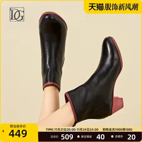 【商场同款】真皮粗跟复古短靴女2023秋冬季新款百搭春秋单靴踝靴图片