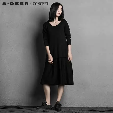 sdeer圣迪奥女装宽松廓版针织连衣裙S15383507图片