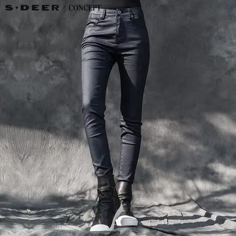 【新品】sdeer圣迪奥专柜正品女装酷感纯色水洗长裤S15480839商品大图