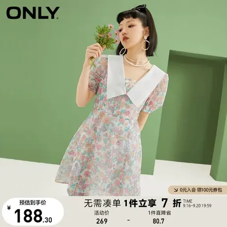 ONLY奥莱夏季仙女甜美娃娃领高腰A字碎花连衣裙女图片