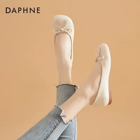 达芙妮单鞋女夏软底平底鞋2021年新款芭蕾圆头粗跟软皮奶奶鞋低跟图片