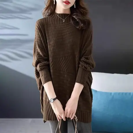 2023秋冬季新款宽松中长款慵懒风针织打底衫内搭上衣半高领毛衣女图片