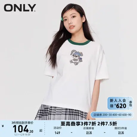 ONLY2023春夏新款减龄卡通印花宽松撞色圆领短袖T恤女商品大图