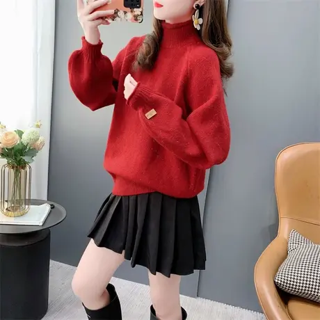 圣诞新年红色高领毛衣女2023年新款秋冬爆款高级感内搭打底针织衫商品大图