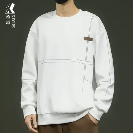 希越美式重磅加绒卫衣男冬季加厚奥粒绒外套宽松大码男士圆领上衣商品大图