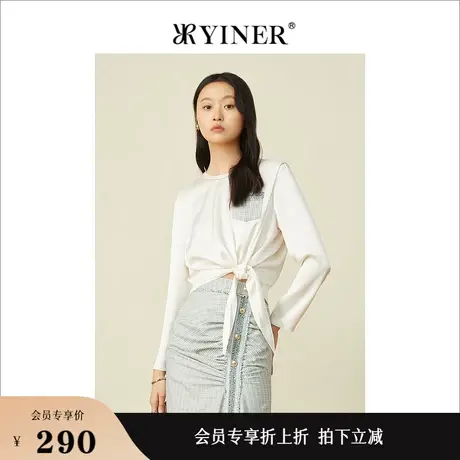 YINER音儿女装春季时尚格纹口袋醋纤混纺衬衫上衣商品大图