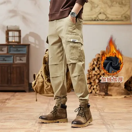 男士工装裤潮牌多口袋宽松束脚工装裤加绒百搭新款休闲百搭长裤男图片
