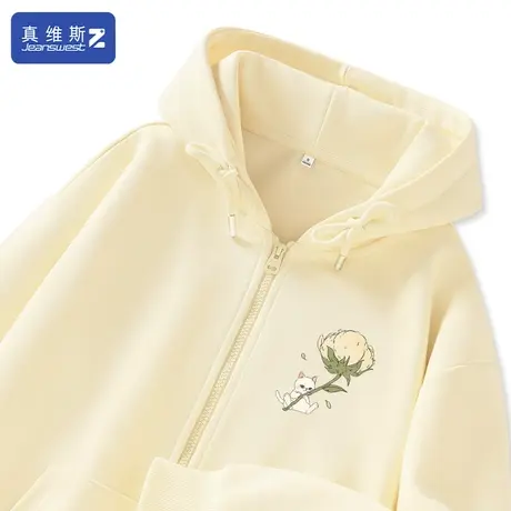 真维斯Z+卫衣女2024新款爆款女装外套oversize重磅上衣杏色衣服H图片