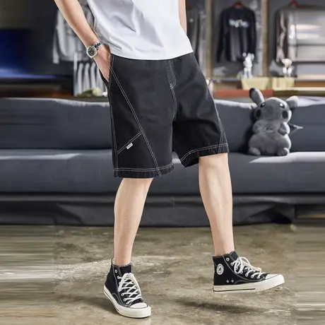 唐狮夏季新款牛仔短裤男直筒宽松薄款显瘦牛仔中裤韩版潮流m9图片