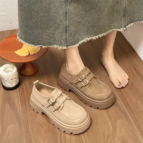 复古乐福鞋女2024年春秋季新款粗跟洋气单鞋圆头通勤英伦风小皮鞋商品大图