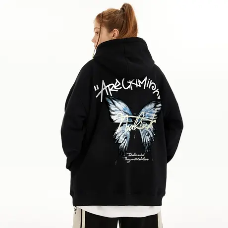 Nuthink欧美hiphop连帽蝴蝶卫衣潮牌男高街潮流宽松大码冬季帽衫商品大图