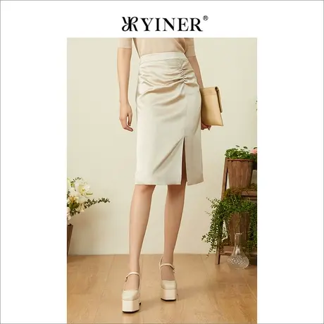 YINER音儿女装夏季法式优雅质感醋纤旗袍式半身裙商品大图