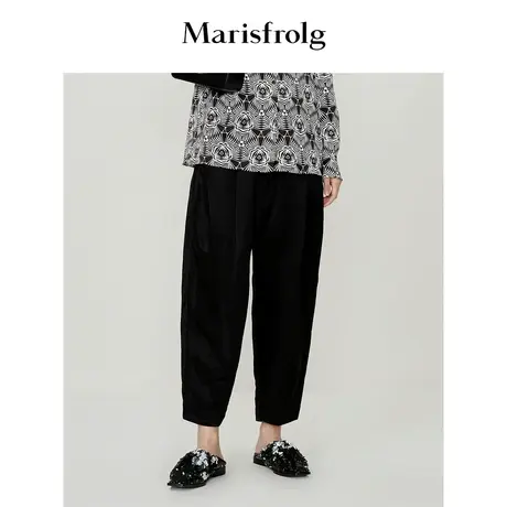 【商场同款】玛丝菲尔2022年春季新款黑色铜氨丝蛋型休闲裤商品大图