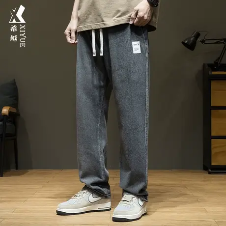 希越人字纹复古牛仔裤男2024春季新款直筒长裤宽松大码男士休闲裤商品大图
