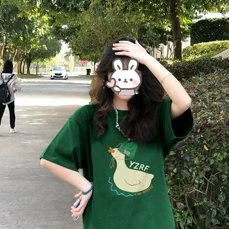 纯棉小个子短袖t恤女夏季2023港味chic美式复古宽松上衣oversize图片