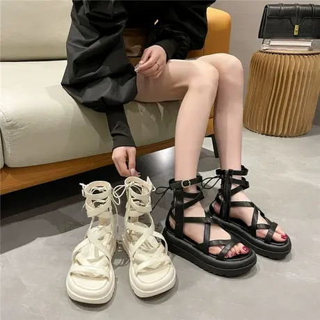 高级感罗马凉鞋女2024年春季新款时尚复古百搭小个子厚底沙滩鞋潮商品大图