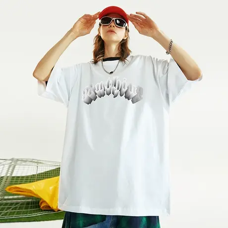 Nuthink宽松字母美式短袖T恤男潮牌国潮潮流大码体恤衫男款上衣潮商品大图