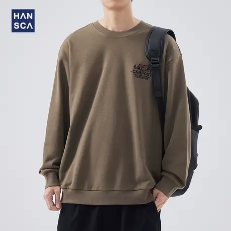hansca秋季卫衣男士秋冬款休闲宽松圆领外套潮牌美式工装印花上衣商品大图