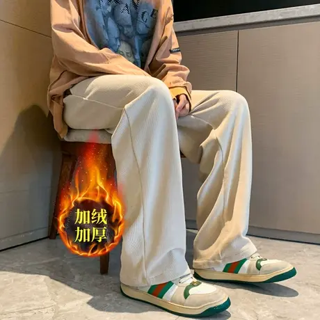 裤子男款冬季加绒加厚潮牌运动垂感休闲裤秋冬款高街宽松直筒长裤商品大图