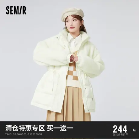 [商场同款]森马棉服女中长款仿羊羔毛拼接2022冬季新款宽松外套图片