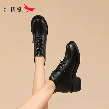 红蜻蜓短靴女2023新款秋季粗跟靴子软底中老年妈妈鞋女士皮鞋女款图片