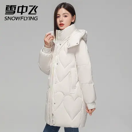雪中飞拼色连帽羽绒服女式2023秋冬新款时尚年轻保暖加厚青年外套图片