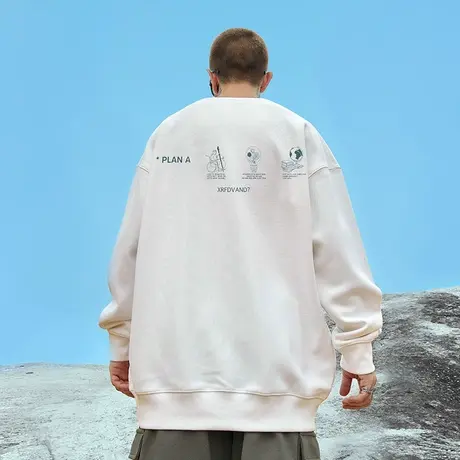 oversize港风圆领卫衣男情侣潮牌ins重磅大码男装春秋季加绒无帽商品大图