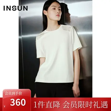 恩裳COVER2023夏装新款弹力舒适空气棉针织肩部流苏设计冰丝上衣图片