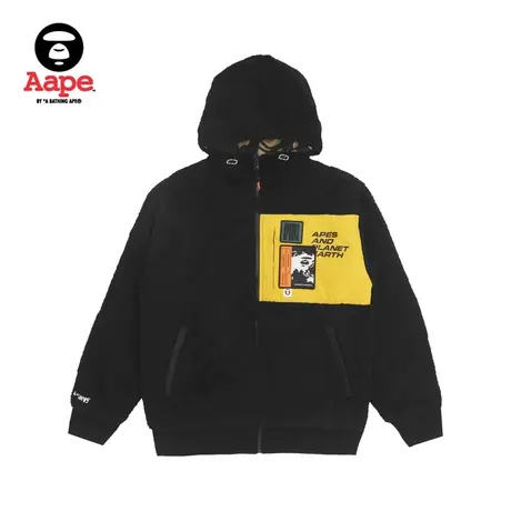 Aape旗舰店男装秋冬猿颜硅胶章迷彩拼接双面绒面卫衣外套3836XXH商品大图