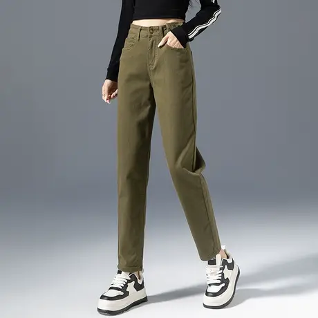 军绿色裤子哈伦牛仔裤女2023新款春秋女裤宽松休闲九分老爹萝卜裤商品大图