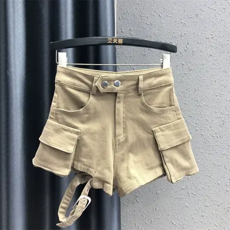 2023秋季新款个性口袋设计感牛仔短裤女高腰显瘦a字阔腿工装裤潮商品大图