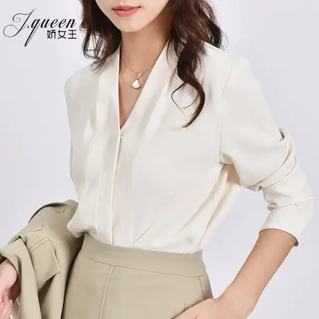 衬衫上衣女2023秋季新款气质轻熟风百搭通勤小个子v领长袖衬衣商品大图