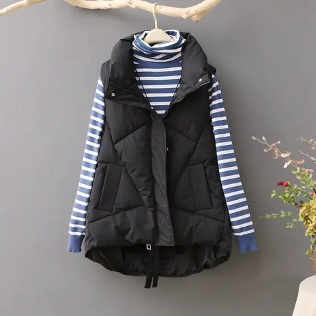 羽绒棉马甲女外穿前短后长2023冬新款韩版宽松短款立领棉马夹坎肩图片