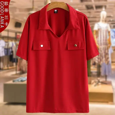 40-50岁中年妈妈夏装POLO领t恤新款大码宽松时尚简约短袖T恤上衣图片