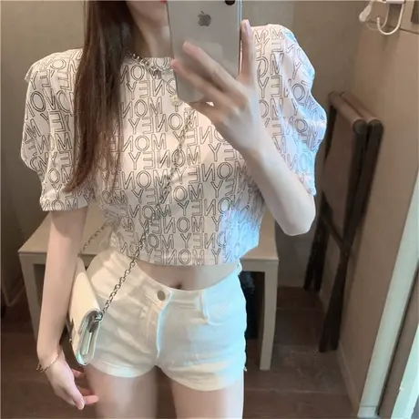 短袖t恤女2022早春新款设计感小众显瘦韩版ins超火短款辣妹上衣服商品大图