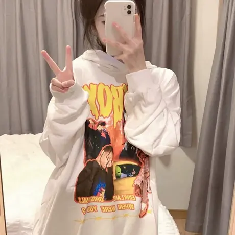 vintage卫衣女chic港风宽松韩版潮ins设计感小众春秋薄款连帽外套商品大图