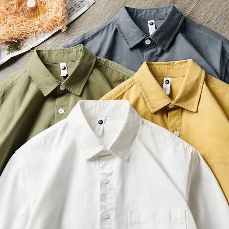 衬衫男长袖日系潮流韩版净色男装上衣简约百搭休闲男衬衣春秋新款图片