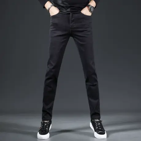 高端黑色牛仔裤男秋季2023新款修身小脚韩版潮流百搭男士裤子春秋商品大图
