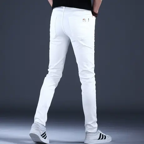 秋季潮流潮牌白色牛仔裤男款修身小脚弹力时尚轻奢品牌夏天裤子男商品大图
