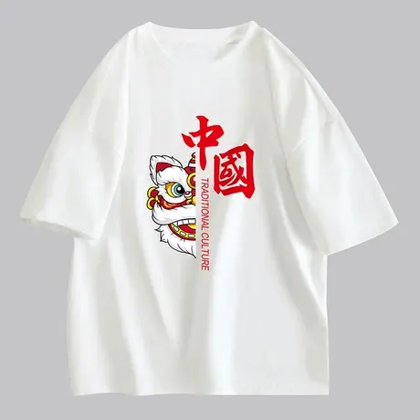 情侣装夏装纯棉中国风印花短袖T恤男款圆领半袖夏季男士上衣男装商品大图