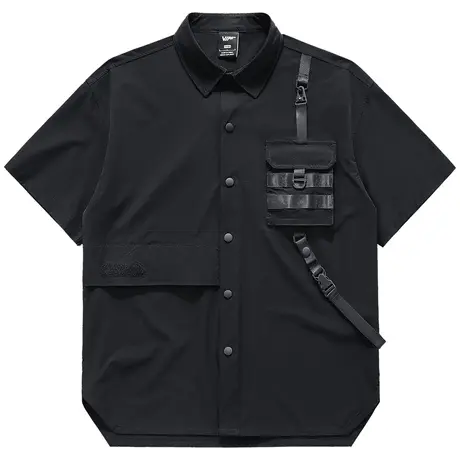 VIP黑色短袖衬衫男夏季薄款机能口袋工装衬衣高街设计感小众上衣商品大图