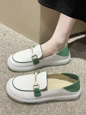 乐福鞋女一脚蹬软底懒人单鞋2023新款春秋百搭运动休闲平底小白鞋商品大图