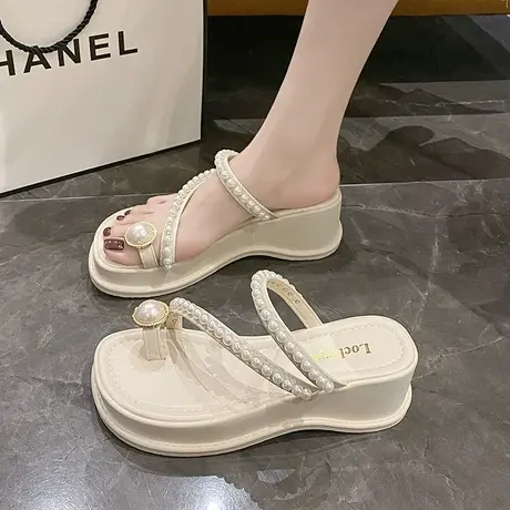 凉拖鞋女夏外穿2023年新款百搭仙女风珍珠时尚松糕厚底凉鞋女夹脚商品大图