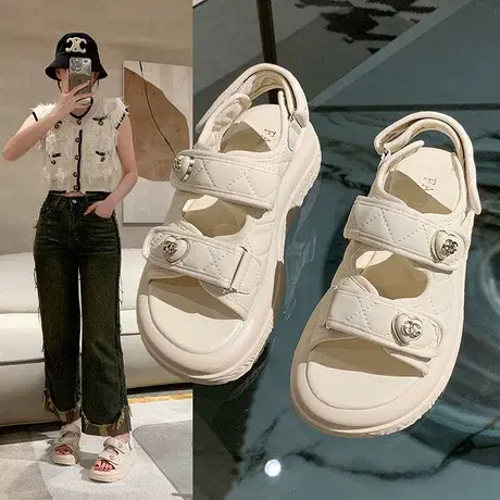 厚底凉鞋女夏外穿2023新款ins潮配裙子软皮仙女风学生魔术贴凉鞋商品大图