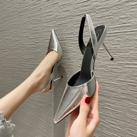 包头凉鞋女2023年新款夏季性感时尚气质百搭细跟尖头后空高跟鞋商品大图