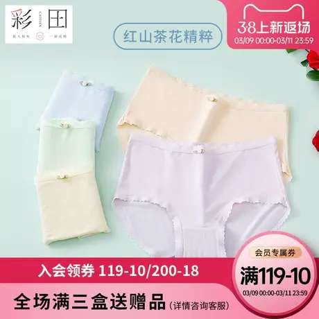 彩田女士内裤夏季新款中腰莫代尔纯色蝴蝶结蕾丝边抗菌底裆三角裤商品大图