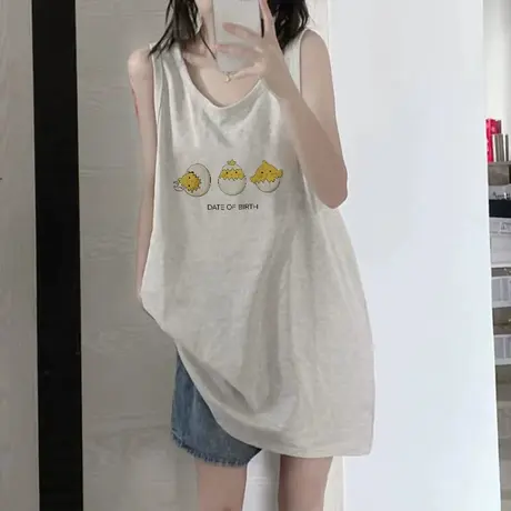 美式纯棉吊带运动坎肩背心无袖t恤女夏季外穿篮球服宽松挂脖上衣商品大图