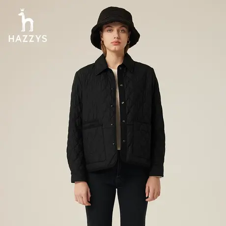 【商场同款】Hazzys哈吉斯女装23秋季新款宽松版绗缝短款翻领棉服图片