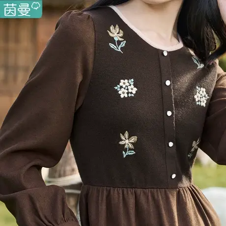 茵曼官方旗舰店长袖针织连衣裙秋季2023新款女装打底中长款长裙子商品大图